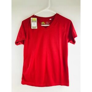 Leslie Jordan T-Shirt Women's Size Small Red V-Neck Shirt Sleeve Athletic NWT